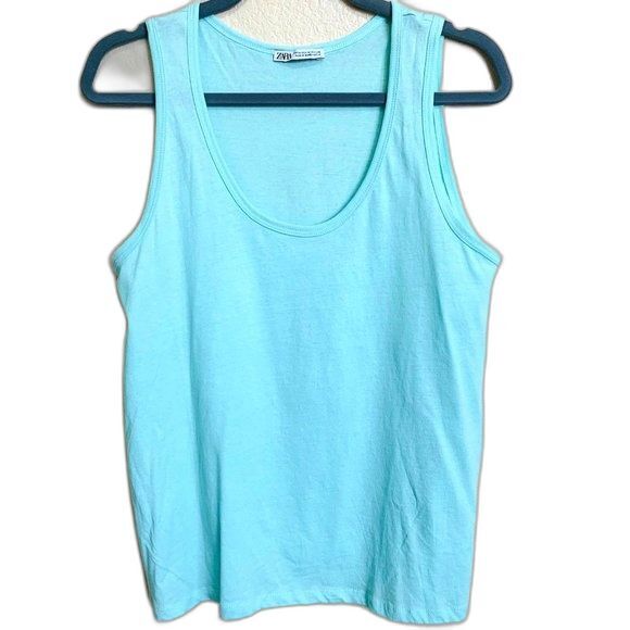 Zara mint green around neckline tank top size M baddie barbie academia coastal - Picture 1 of 6